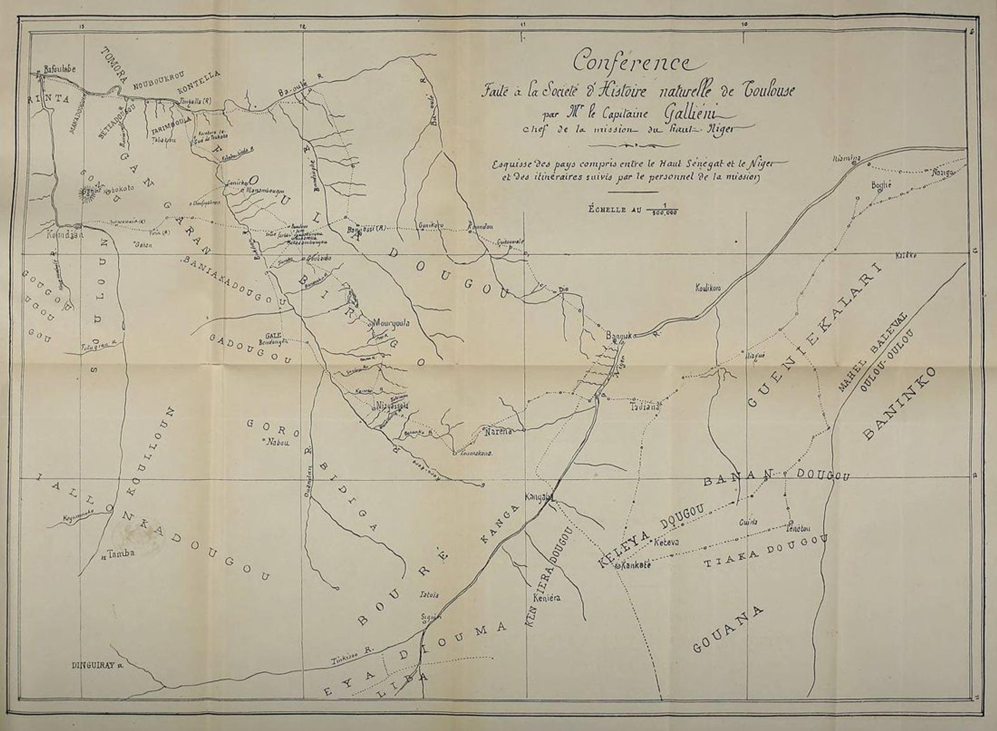 Carte des itinéraires de la mission Gallieni au Sénégal et Niger – source : Biodiversity Heritage Library